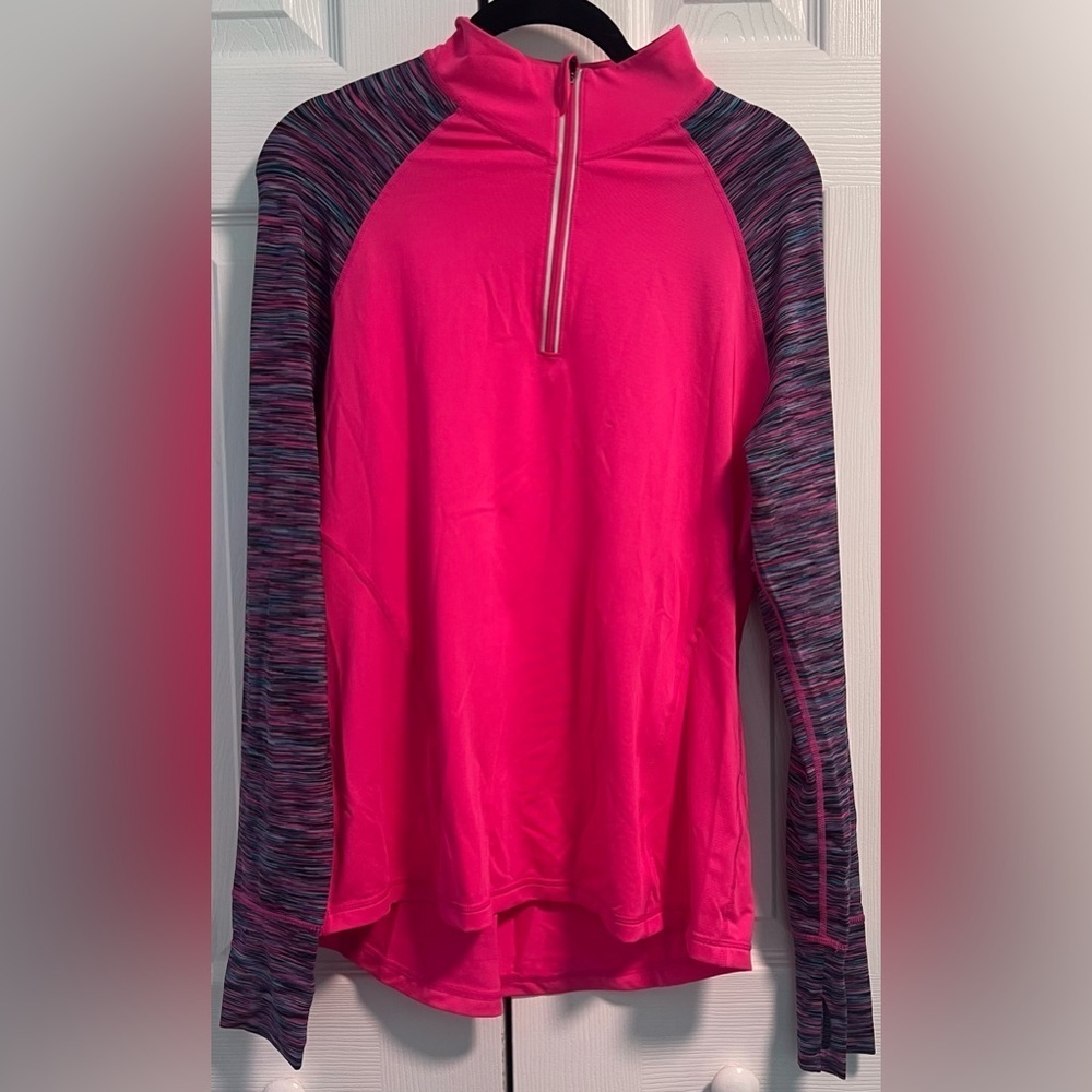 Women's Ideology Pink With Striped Long Sleeved Quarter Zip Performance Top